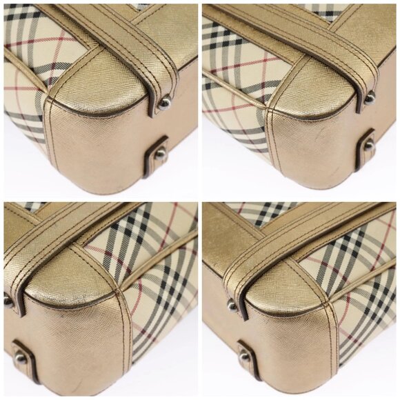 BURBERRY Nova Check Shoulder Bag Canvas Leather Beige Gold Auth - Picture 15 of 15